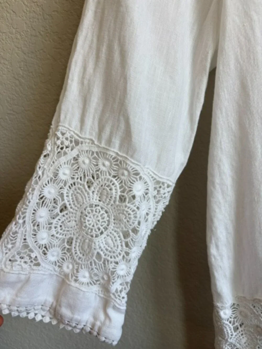Charter Club Weekend Women's White 100% Linen Lace Trim Blouse XL Boho Coastal